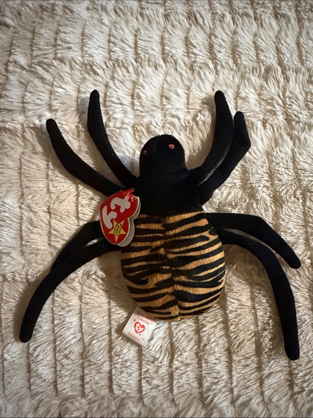 Vantage Ty Black Plush Spider with Orange and Black Striped Abdomen